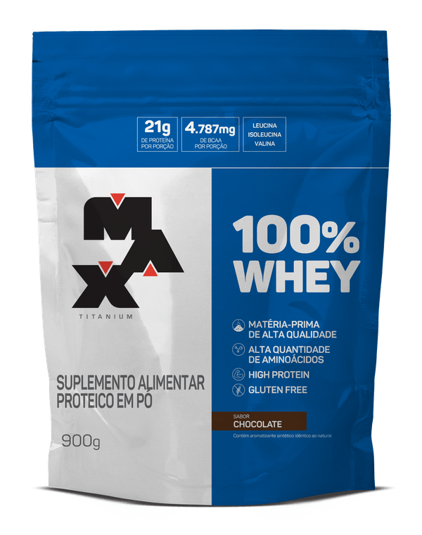 Refil Suplemento Max Titanium 100% Whey Sabor Chocolate 900g